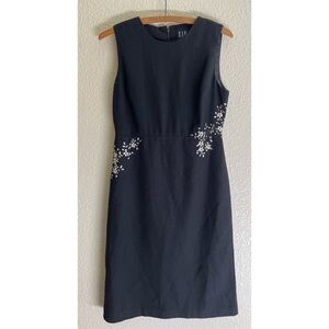 Vintage Gap Black Wool Sheath Embroidered Dress Women’s Size 1
